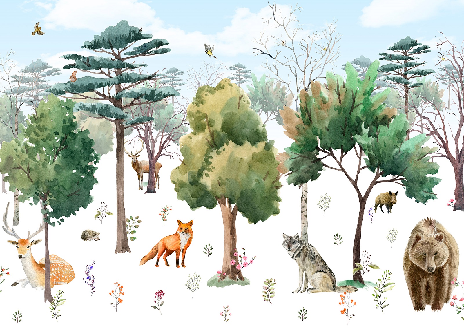 Детски Флис Фототапет Forest animals Горски животни